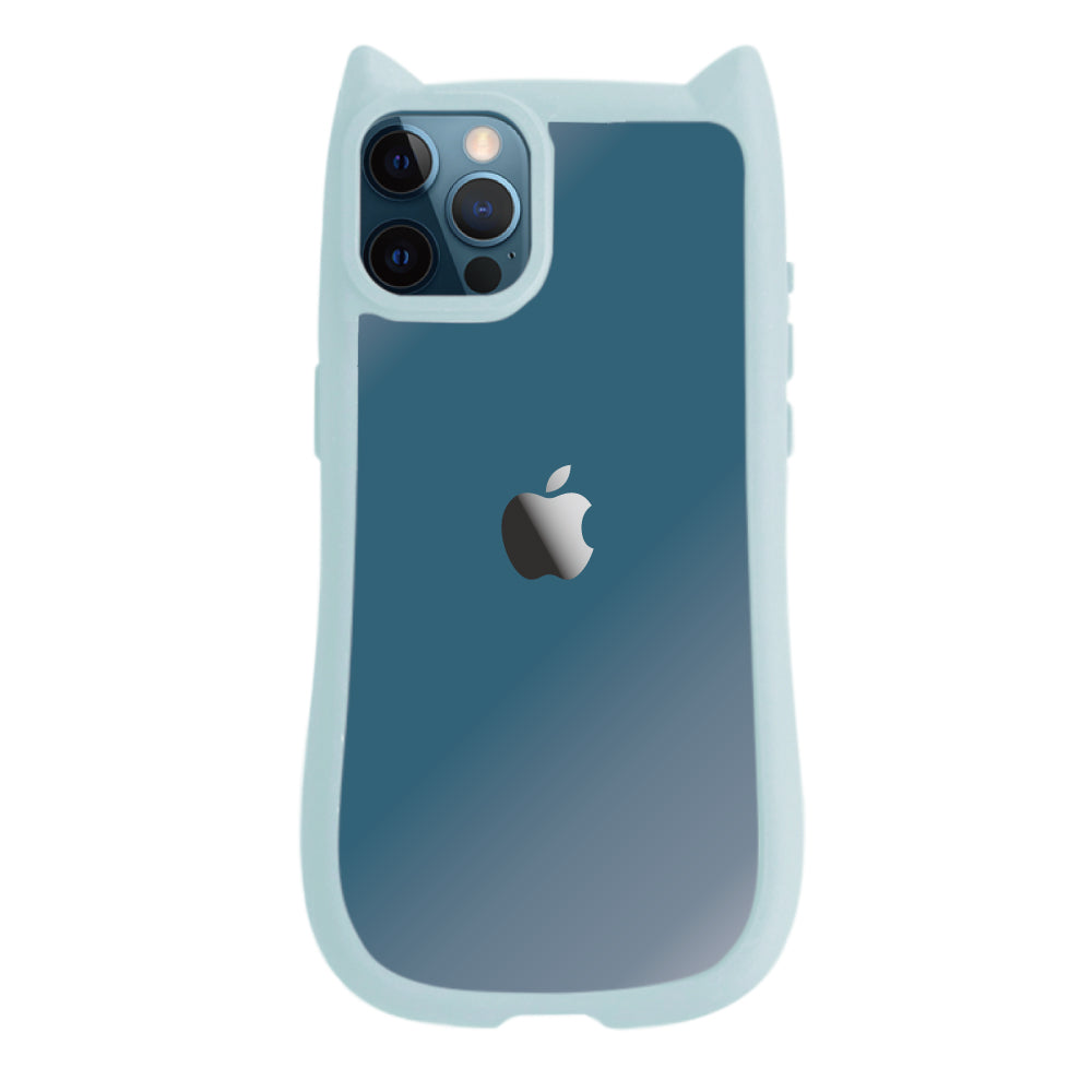 iPhone12ProMax ネコミミグリップ 耐衝撃クリアケース プティ ブルー