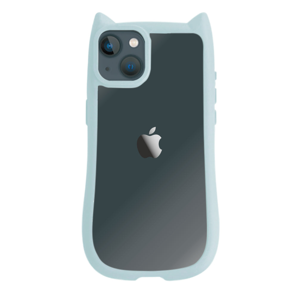 iPhone13mini ネコミミグリップ 耐衝撃クリアケース プティ ブルー