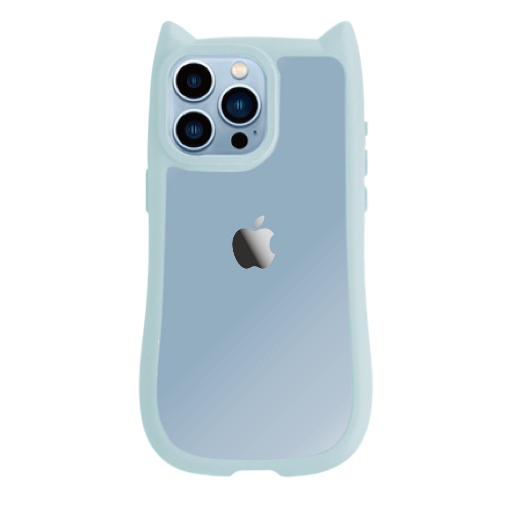 iPhone13ProMax ネコミミグリップ 耐衝撃クリアケース プティ ブルー