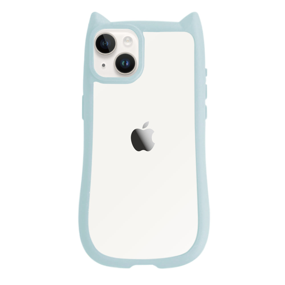 iPhone14/13 ネコミミグリップ 耐衝撃クリアケース プティ ブルー