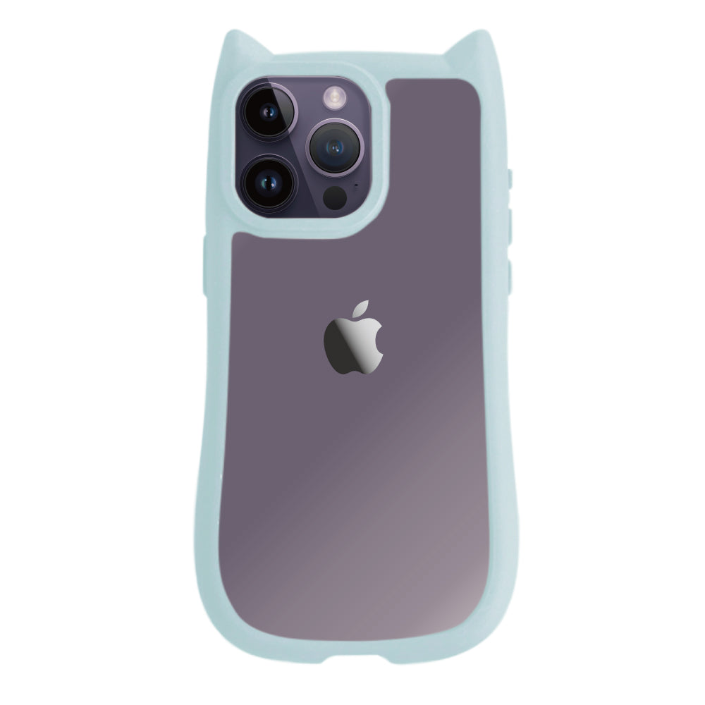iPhone14ProMax ネコミミグリップ 耐衝撃クリアケース プティ ブルー
