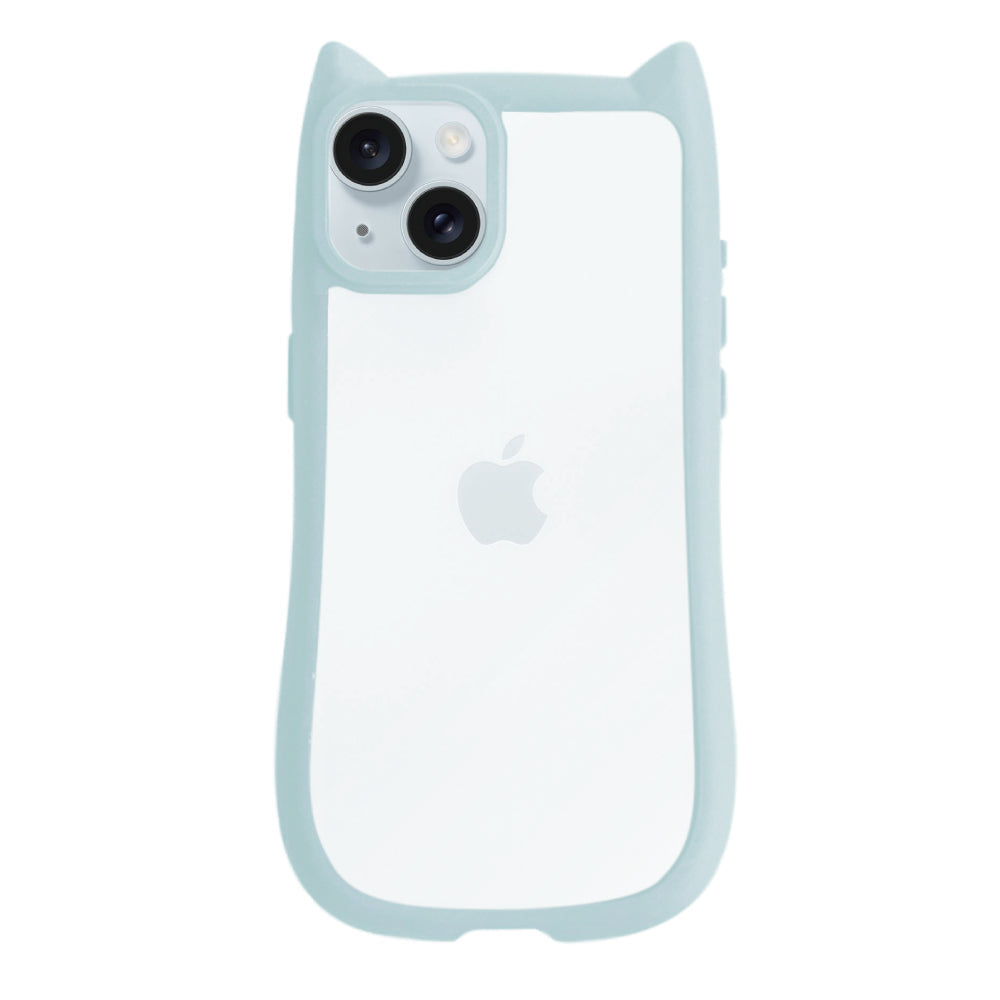 iPhone15Plus/14Plus ネコミミグリップ 耐衝撃クリアケース プティ ブルー