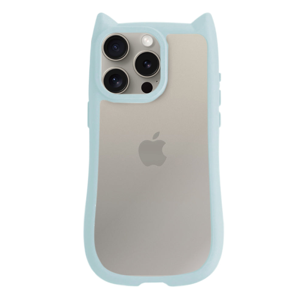 iPhone15Pro ネコミミグリップ 耐衝撃クリアケース プティ ブルー