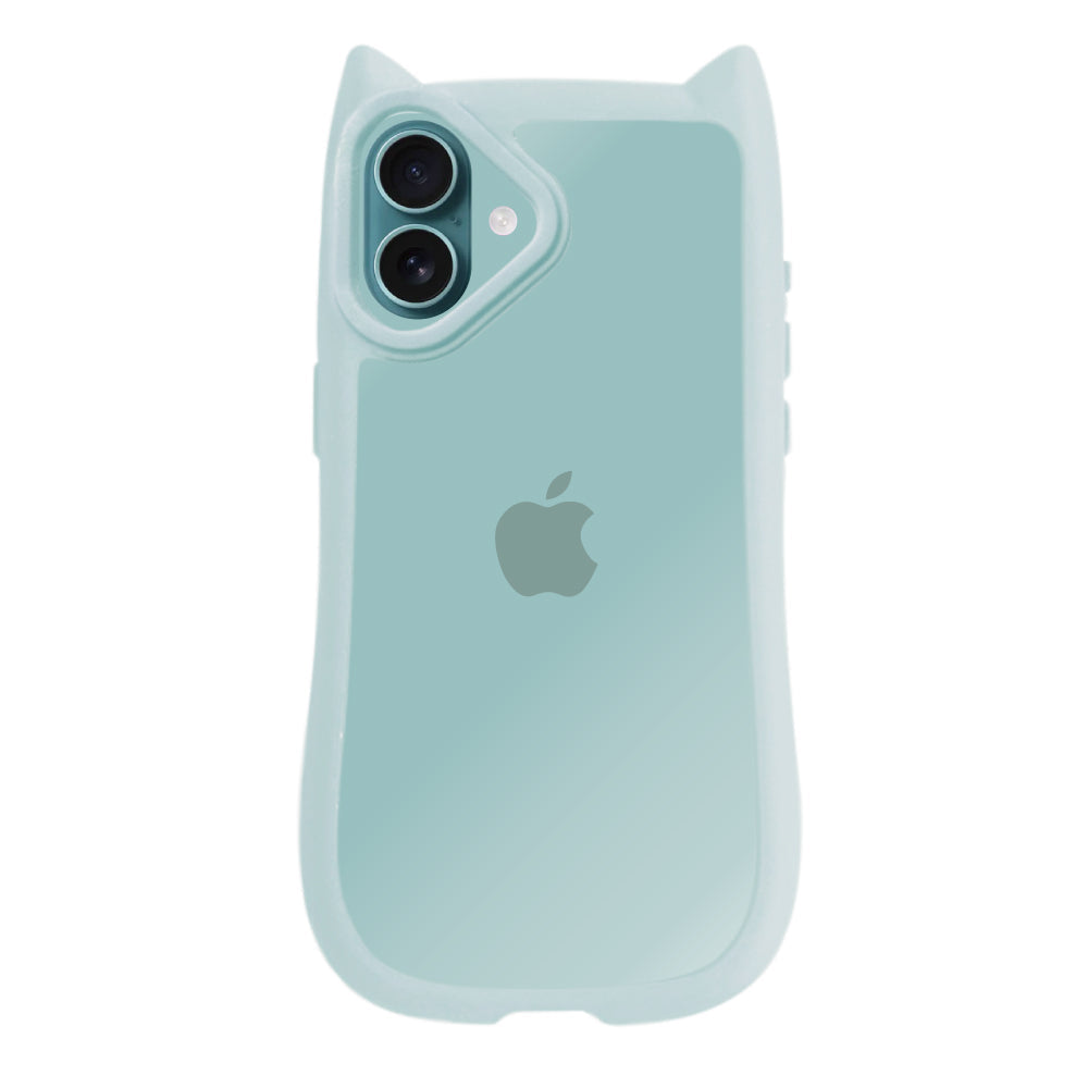 iPhone16Plus ネコミミグリップ 耐衝撃クリアケース プティ ブルー