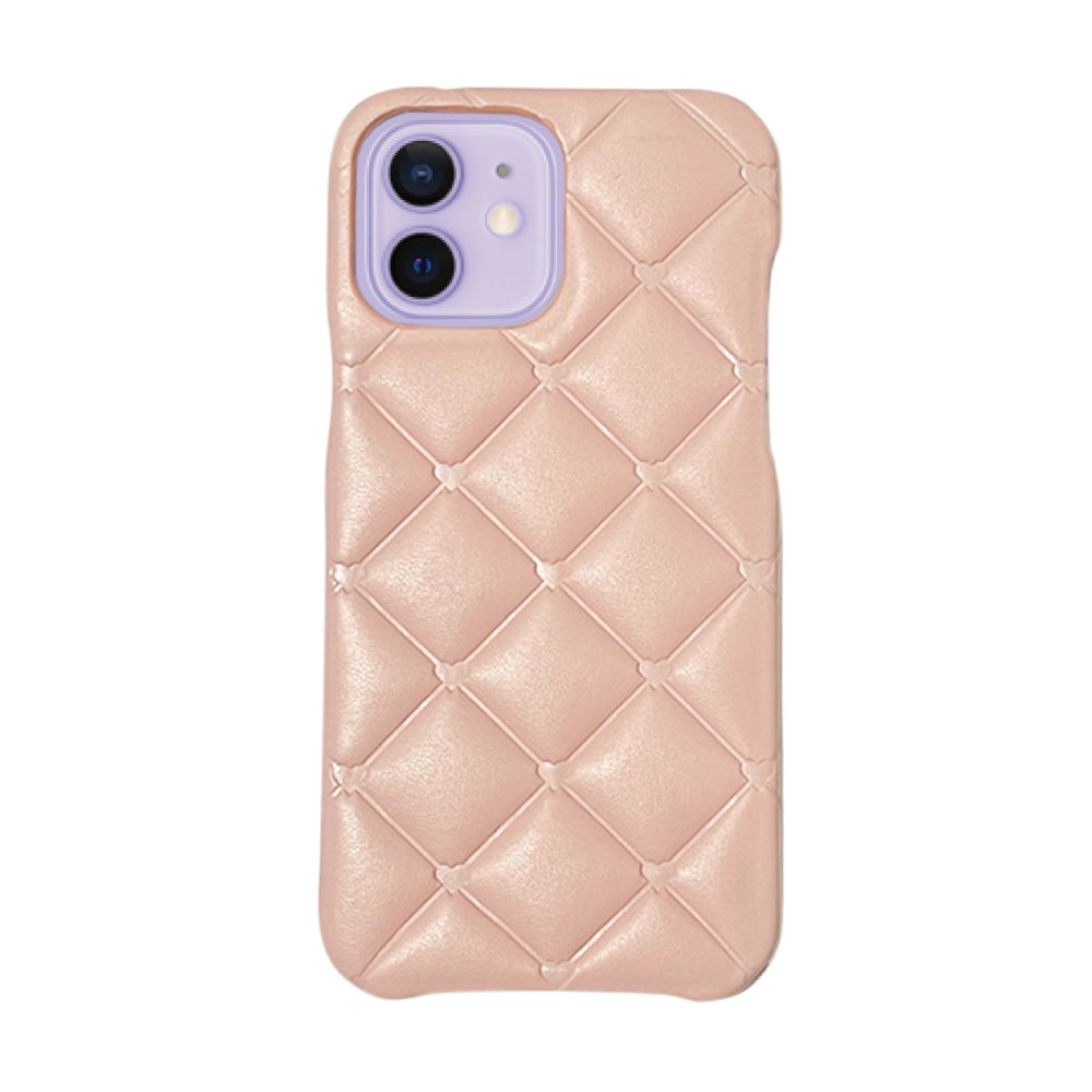 iPhone12/12Proケース キルティングミニハートPUレザー プティ ピンク