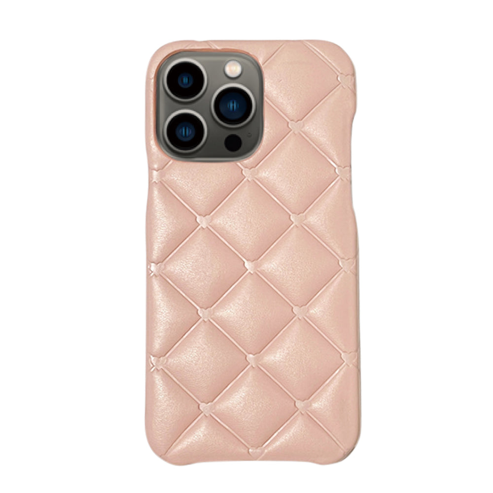 iPhone13Proケース キルティングミニハートPUレザー プティ ピンク
