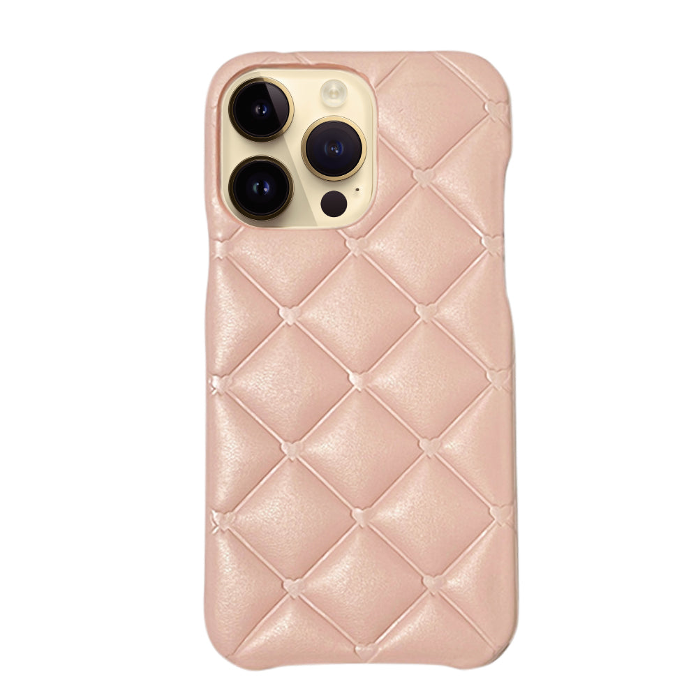 iPhone14Proケース キルティングミニハートPUレザー プティ ピンク