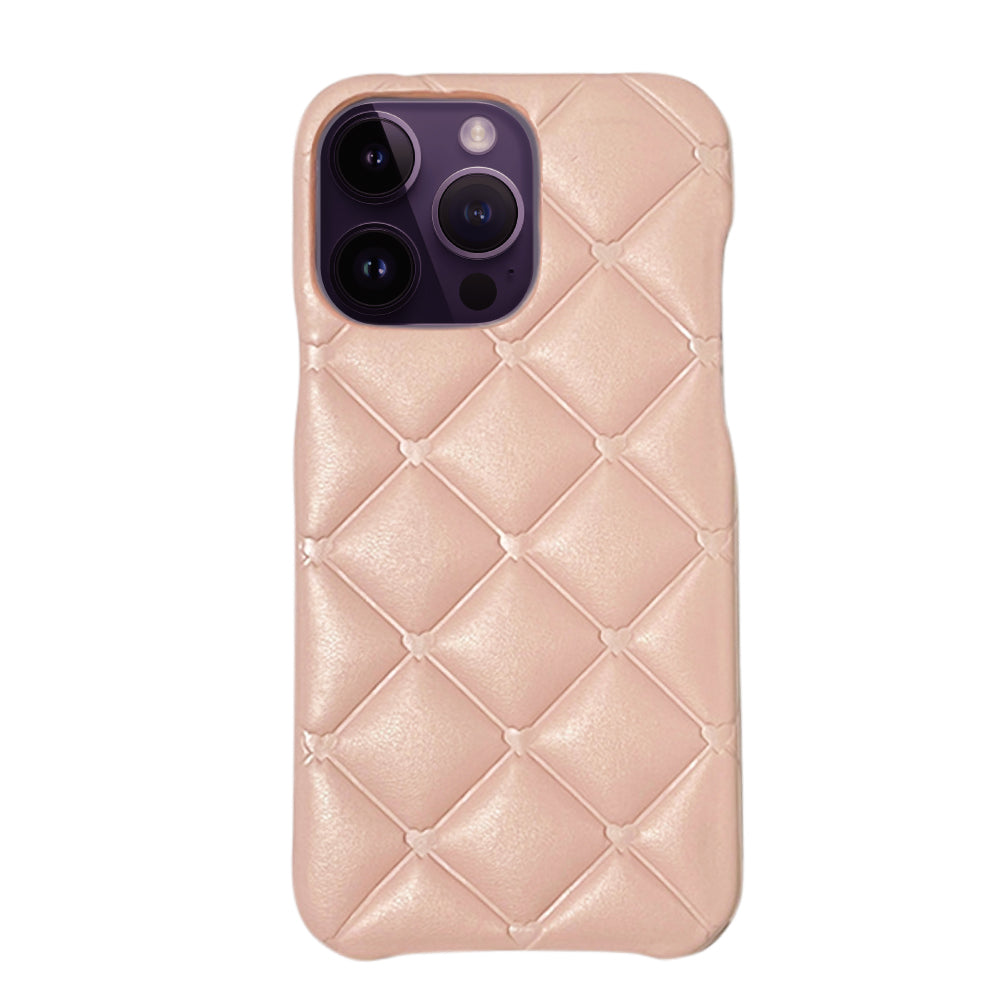 iPhone14ProMaxケース キルティングミニハートPUレザー プティ ピンク