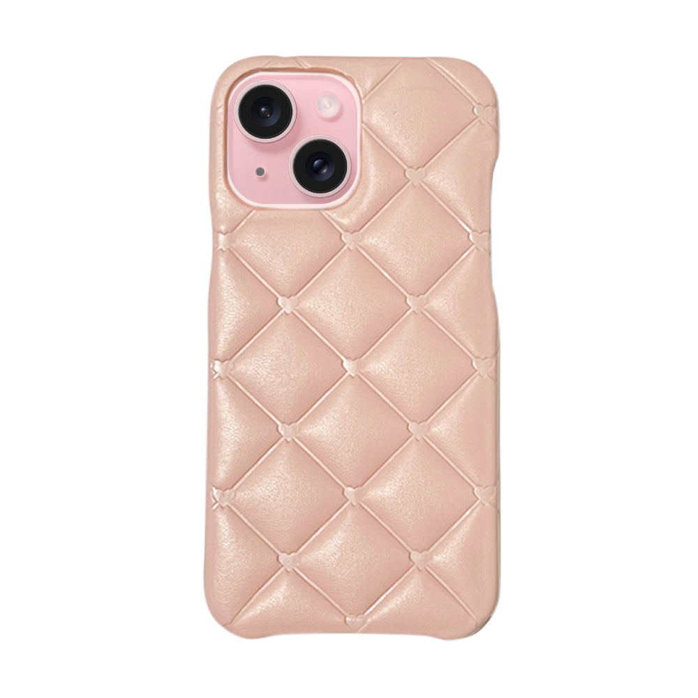 iPhone15ケース キルティングミニハートPUレザー プティ ピンク
