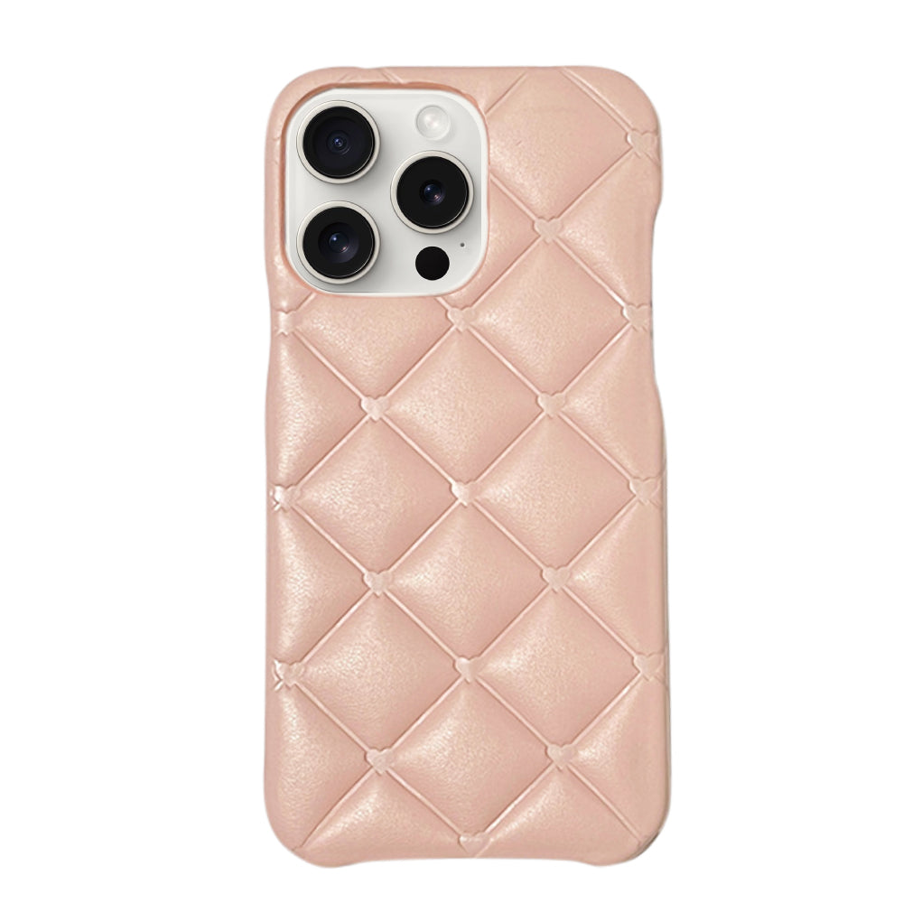 iPhone15ProMaxケース キルティングミニハートPUレザー プティ ピンク