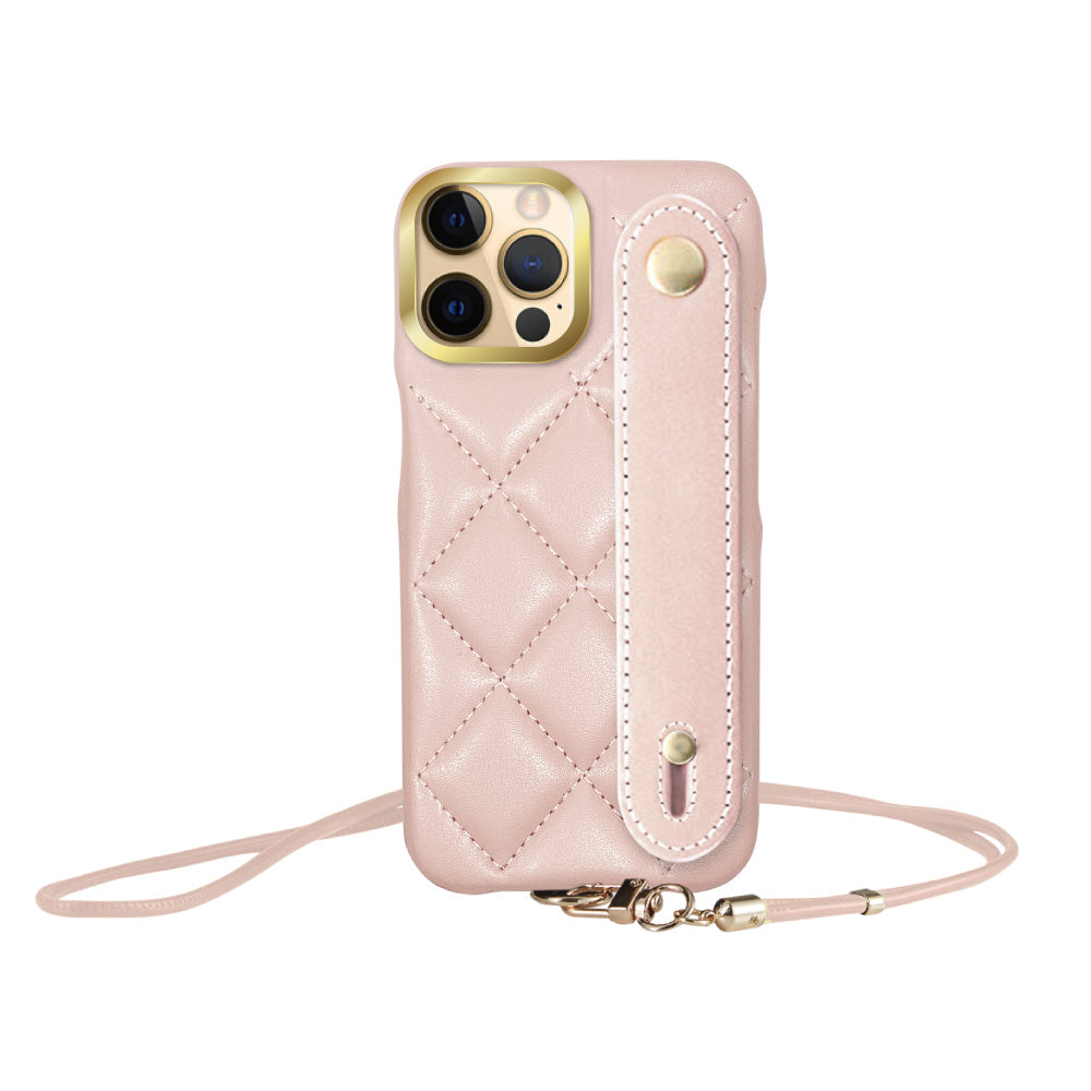 iPhone11Pro バンドキルティングPUレザーストラップ プティ ピンク