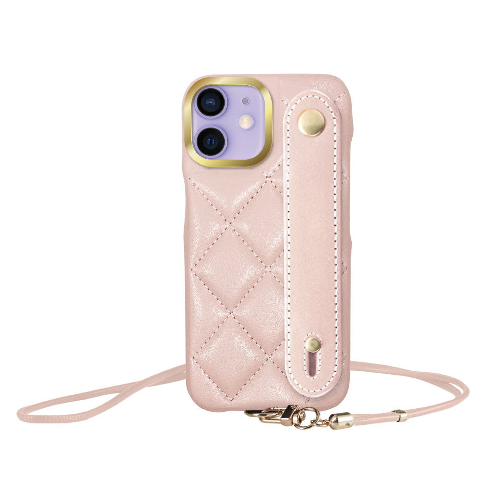 iPhone12/12Pro バンドキルティングPUレザーストラップ プティ ピンク