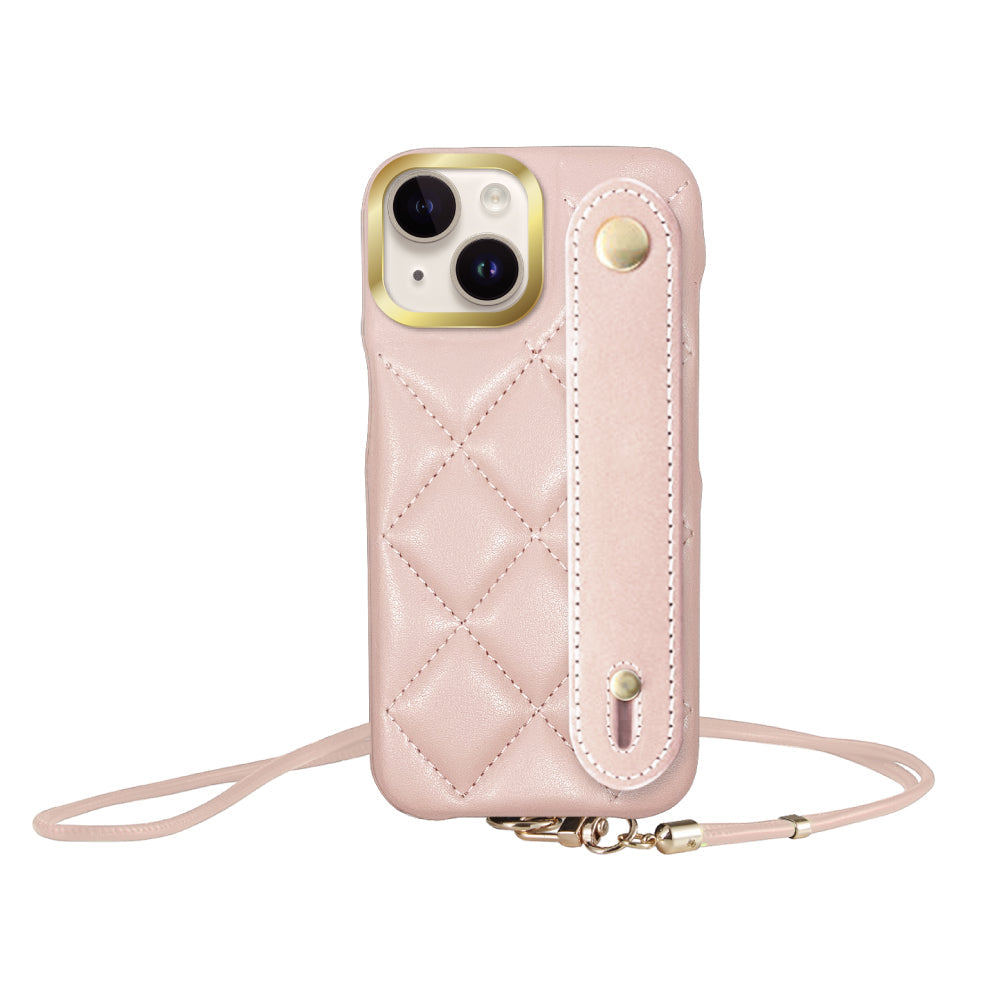 iPhone14/13 バンドキルティングPUレザーストラップ プティ ピンク
