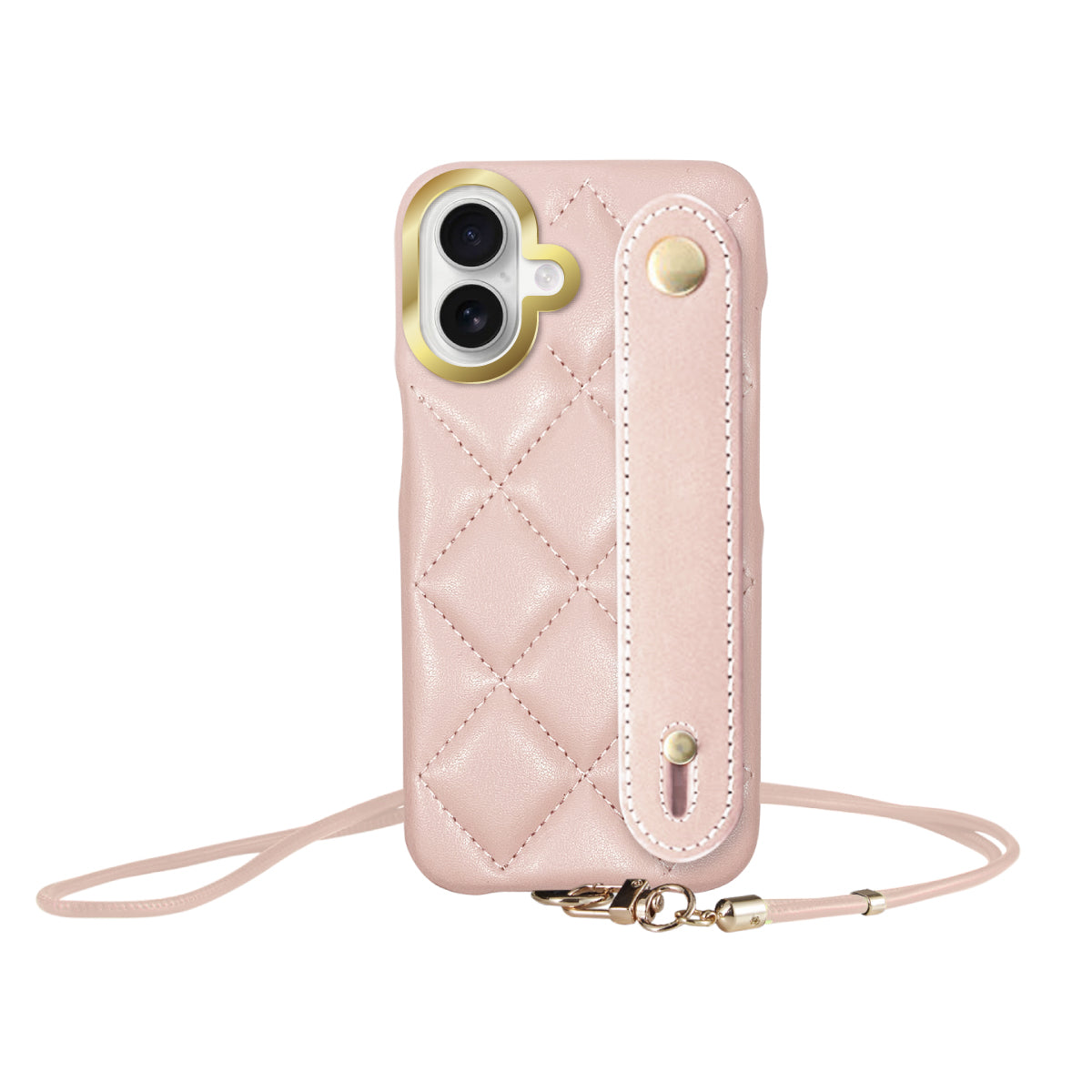 iPhone16 バンドキルティングPUレザーストラップ プティ ピンク