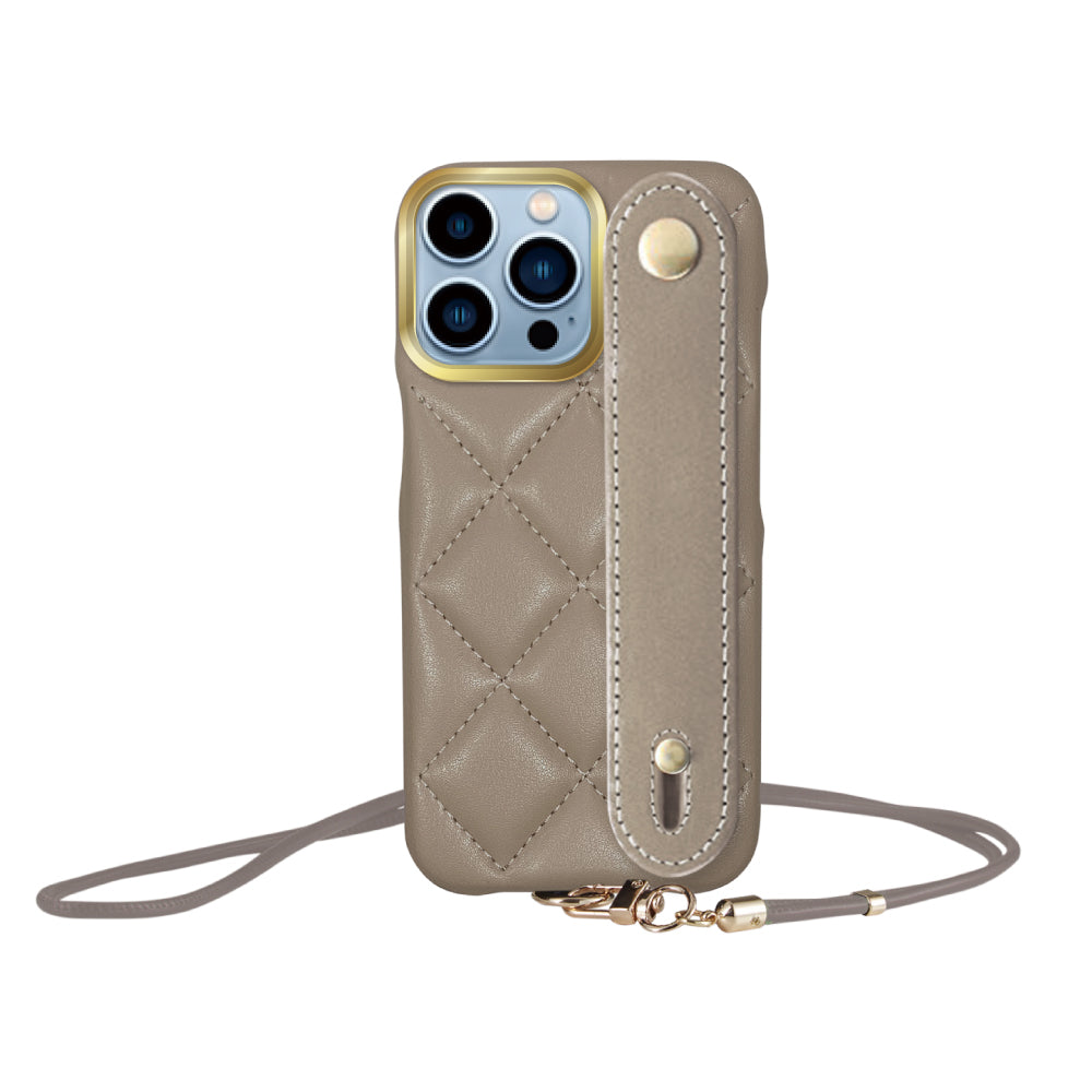 iPhone13ProMax バンドキルティングPUレザーストラップ プティ ベージュ