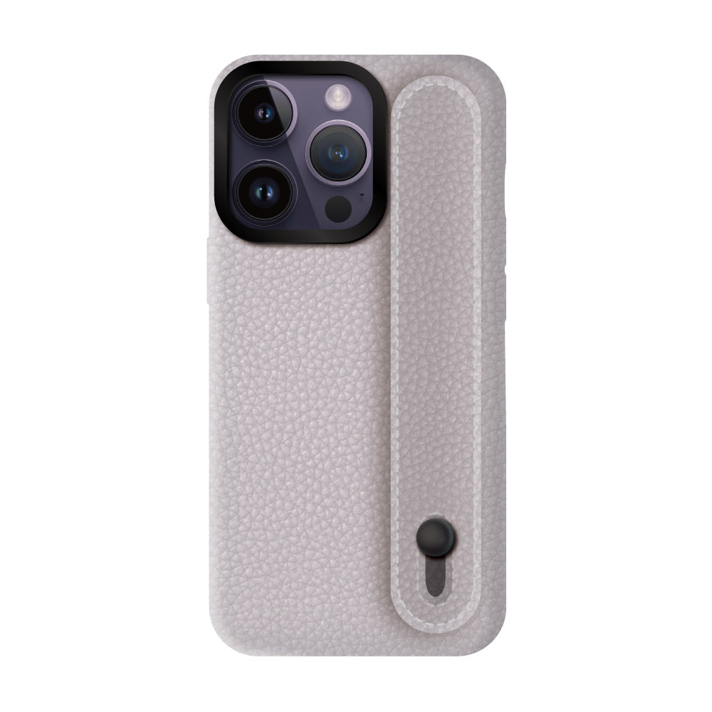 iPhone14ProMaxケース バンドシュリンクレザー プティ グレー/ブラック