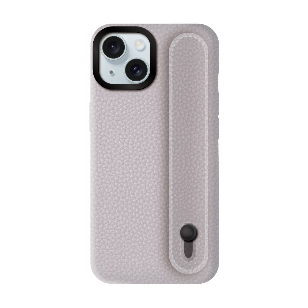 iPhone15Plus/14Plusケース バンドシュリンクレザー プティ グレー/ブラック
