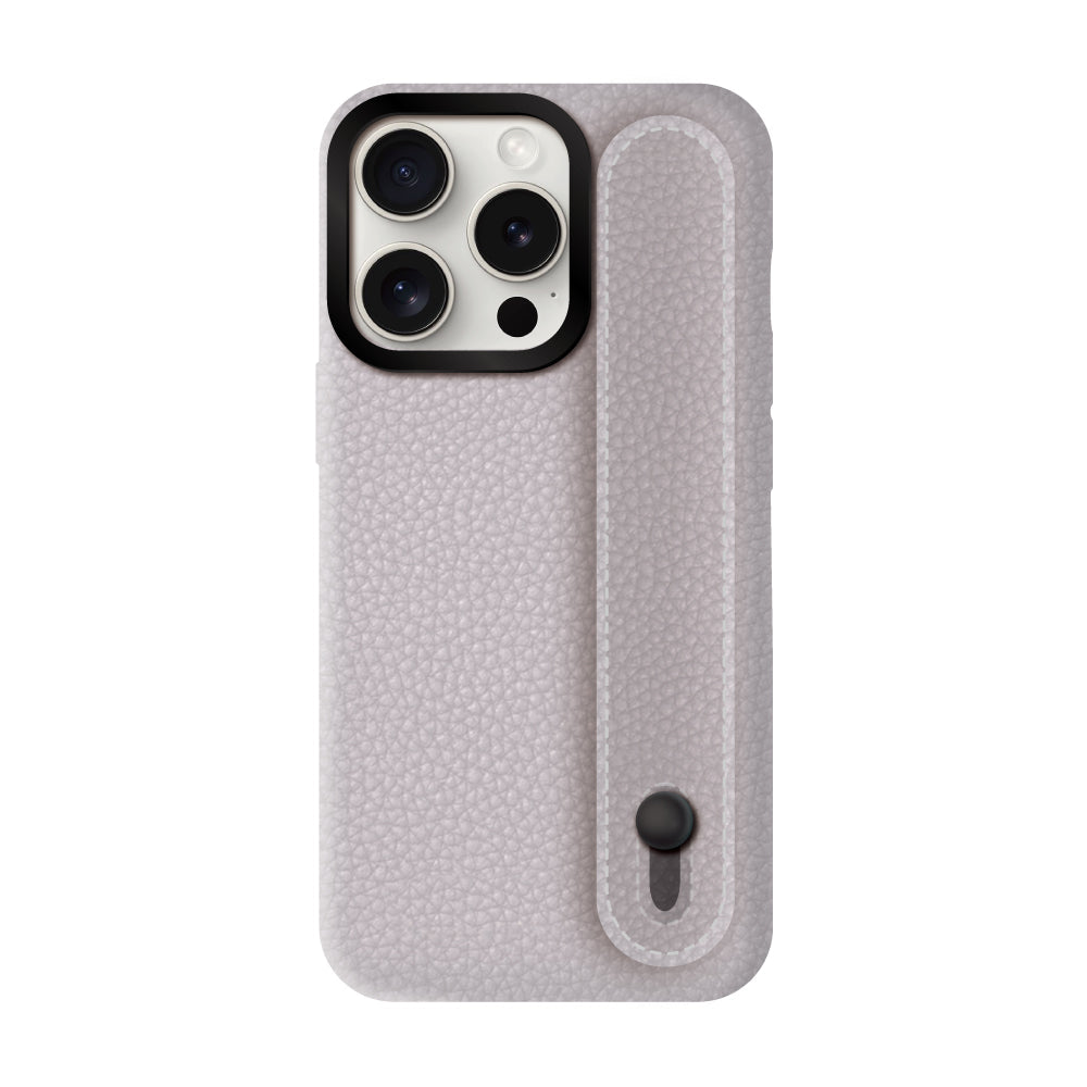 iPhone15ProMaxケース バンドシュリンクレザー プティ グレー/ブラック