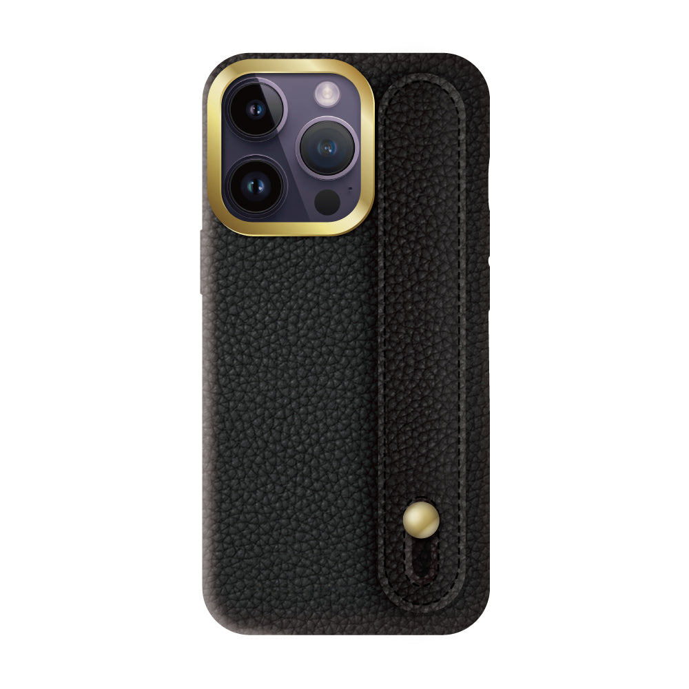 iPhone14ProMaxケース バンドシュリンクレザー プティ ブラック/ゴールド