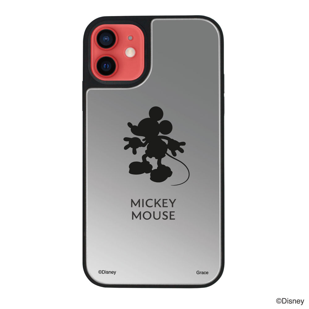 iPhone11ケース ミラーバンパー ミラー付きケース シルエットミッキーマウス シルバー