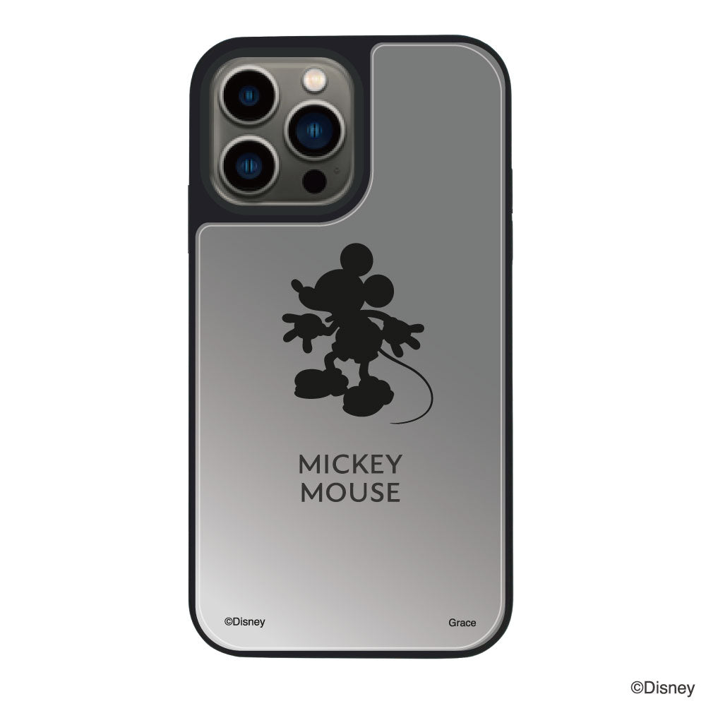 iPhone13Proケース ミラーバンパー ミラー付きケース シルエットミッキーマウス シルバー