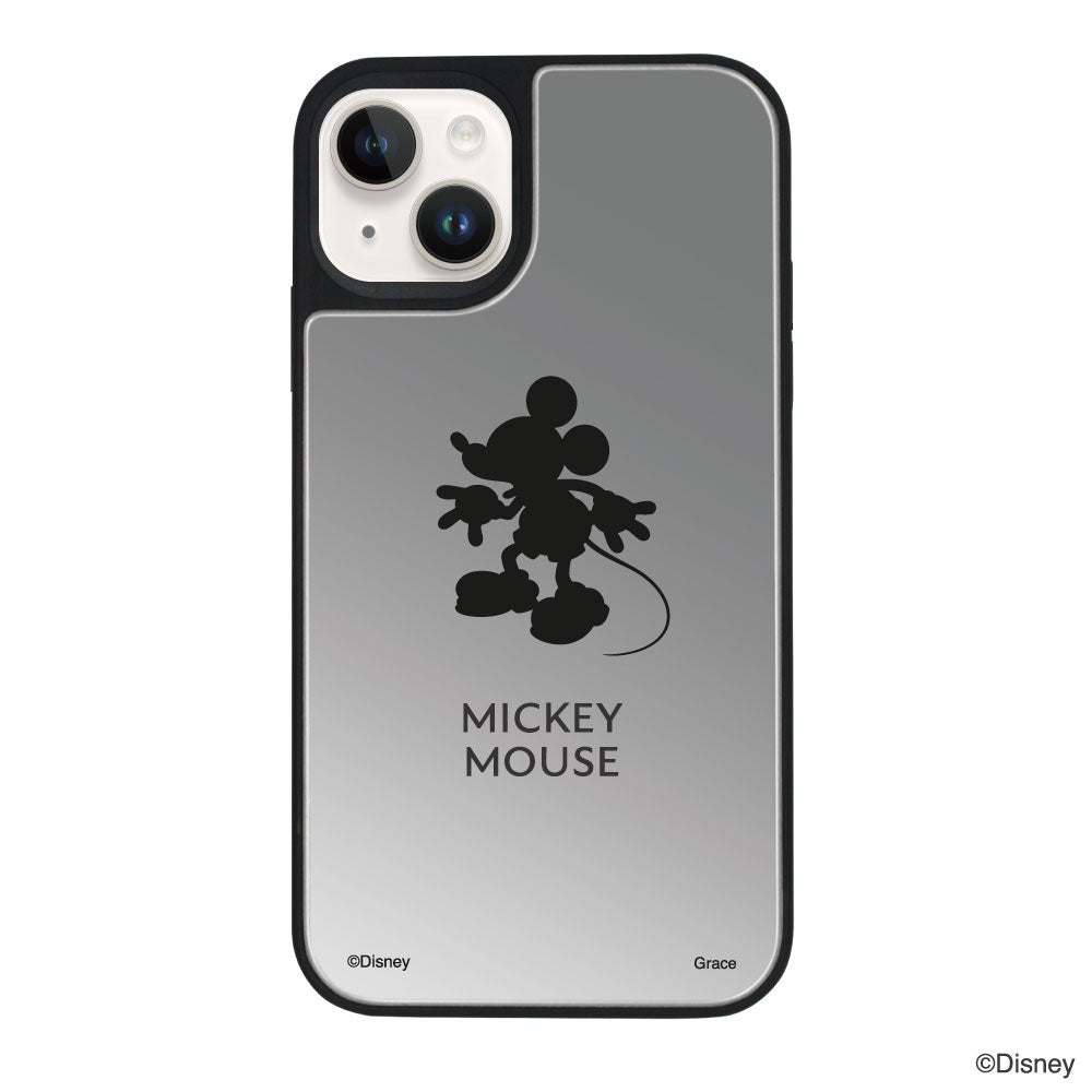 iPhone14/13ケース ミラーバンパー ミラー付きケース シルエットミッキーマウス シルバー