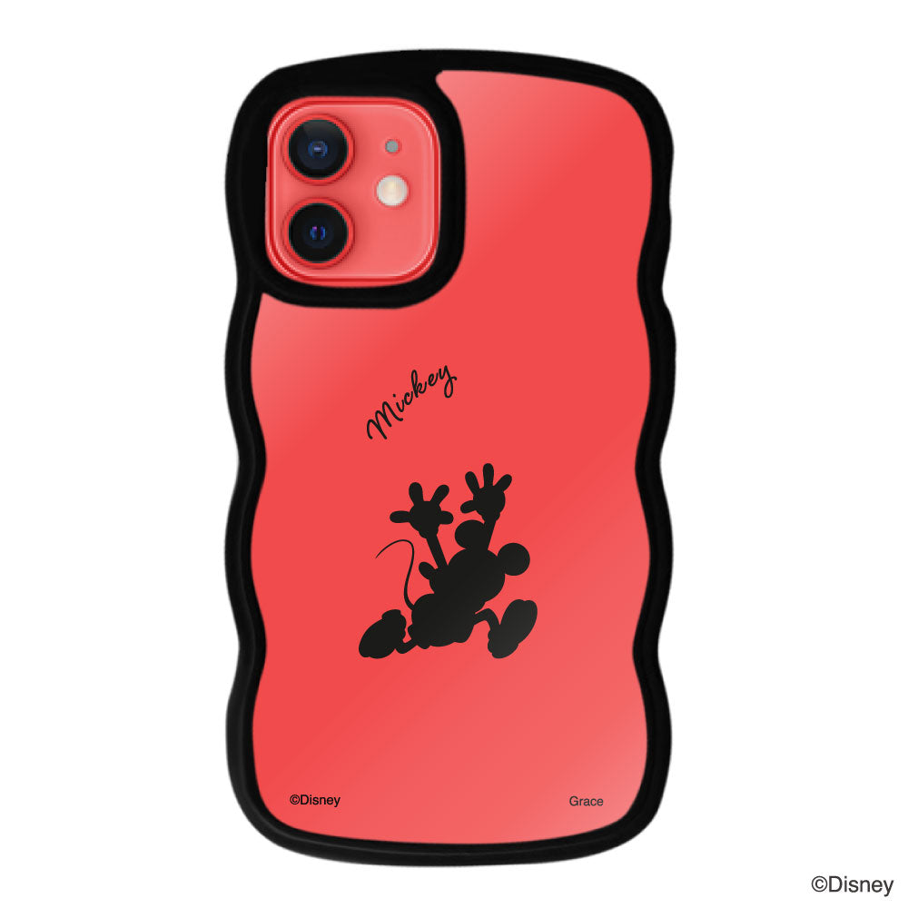 iPhone11ケース ウェーブフレーム クリアケース シルエットミッキーマウス ブラック