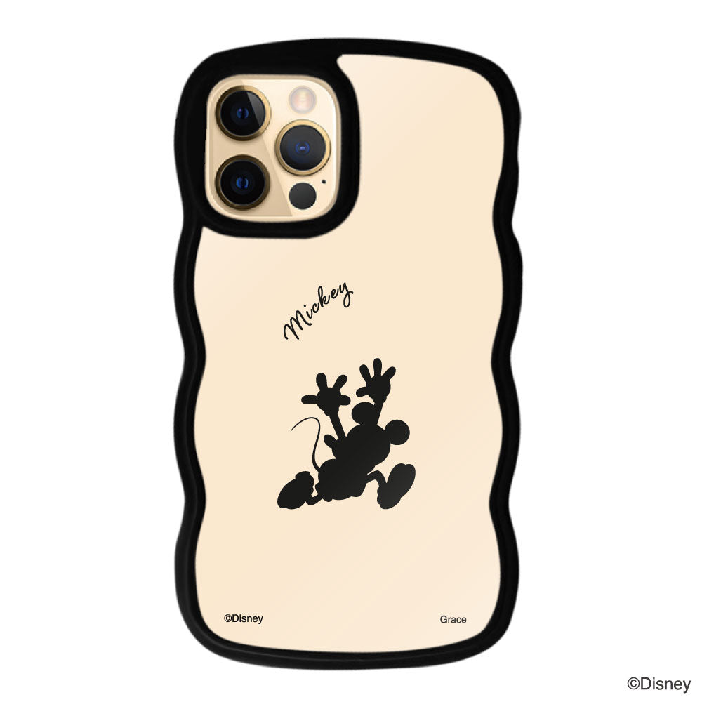 iPhone11Proケース ウェーブフレーム クリアケース シルエットミッキーマウス ブラック