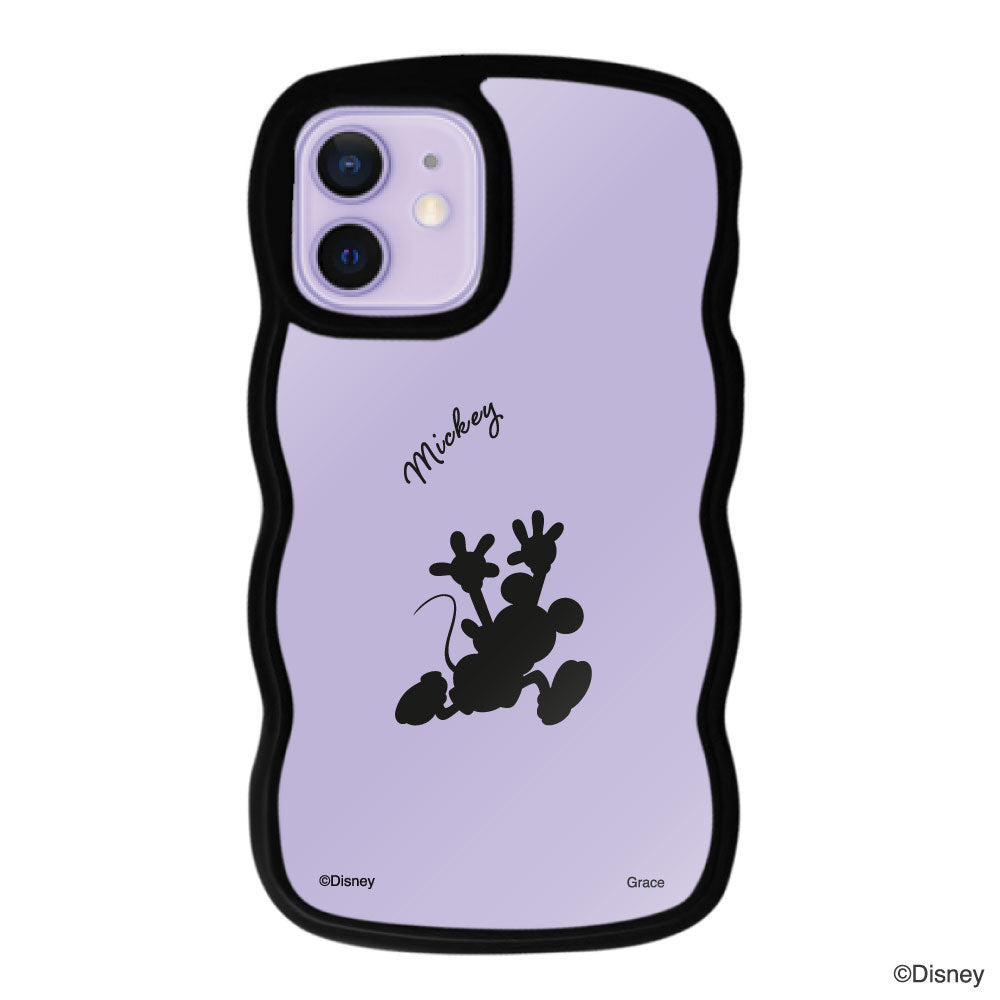 iPhone12/12Proケース ウェーブフレーム クリアケース シルエットミッキーマウス ブラック