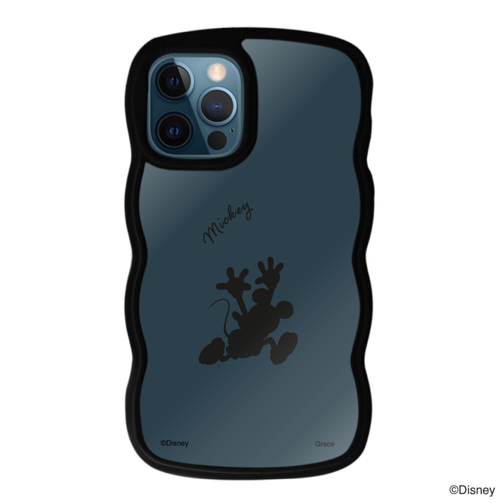 iPhone12ProMaxケース ウェーブフレーム クリアケース シルエットミッキーマウス ブラック