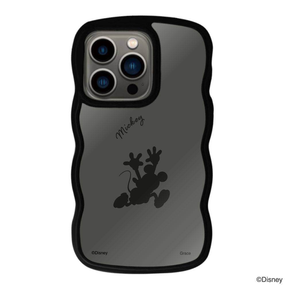 iPhone13Proケース ウェーブフレーム クリアケース シルエットミッキーマウス ブラック