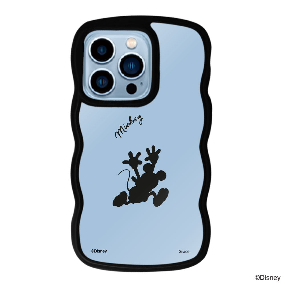 iPhone13ProMaxケース ウェーブフレーム クリアケース シルエットミッキーマウス ブラック
