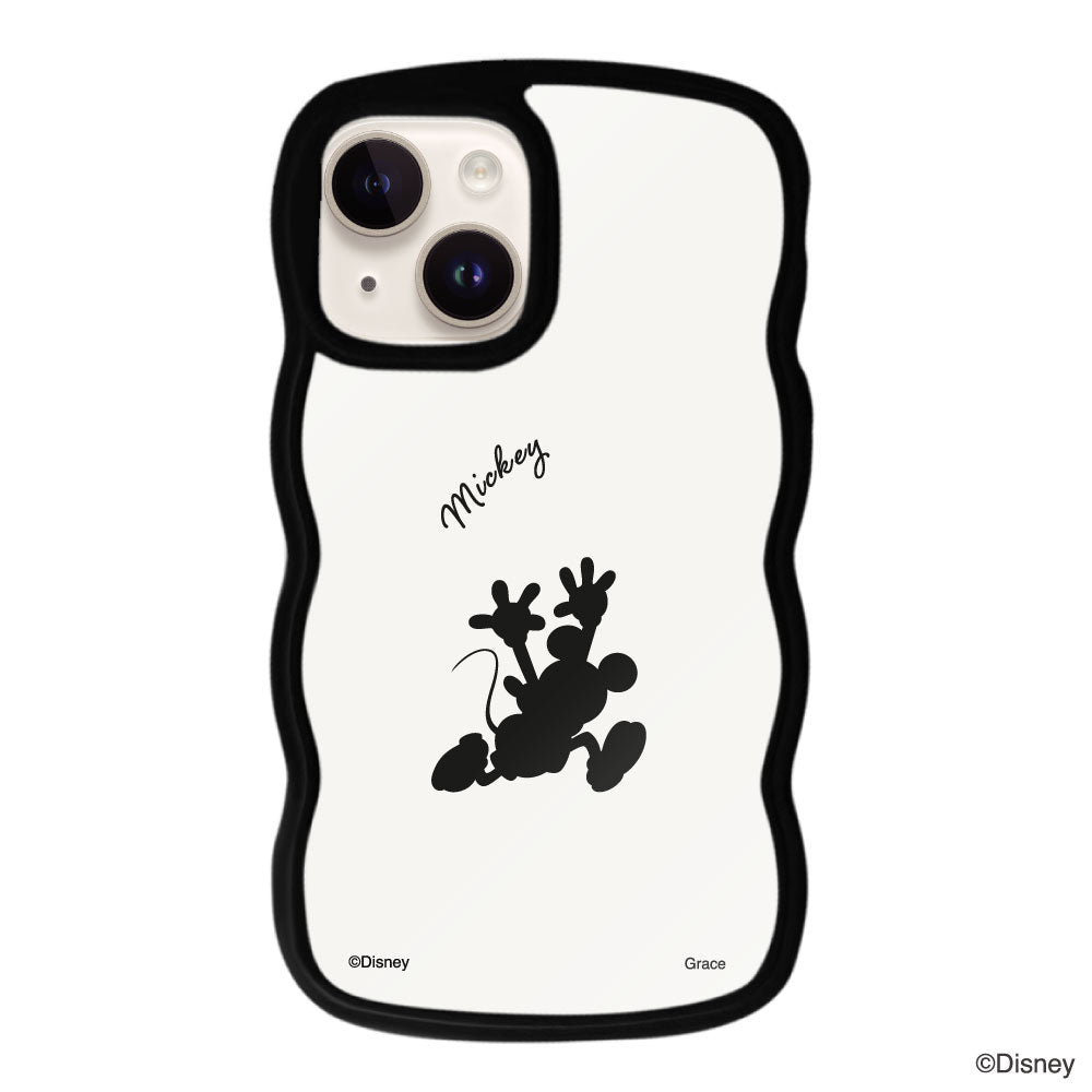 iPhone14/13ケース ウェーブフレーム クリアケース シルエットミッキーマウス ブラック
