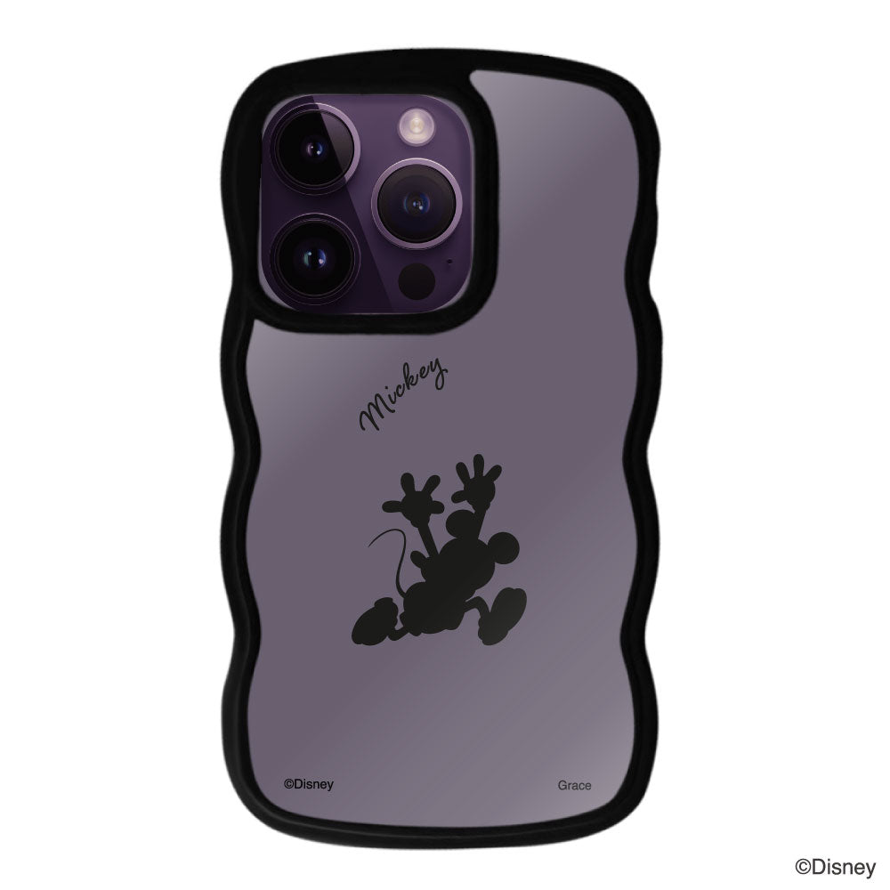 iPhone14ProMaxケース ウェーブフレーム クリアケース シルエットミッキーマウス ブラック