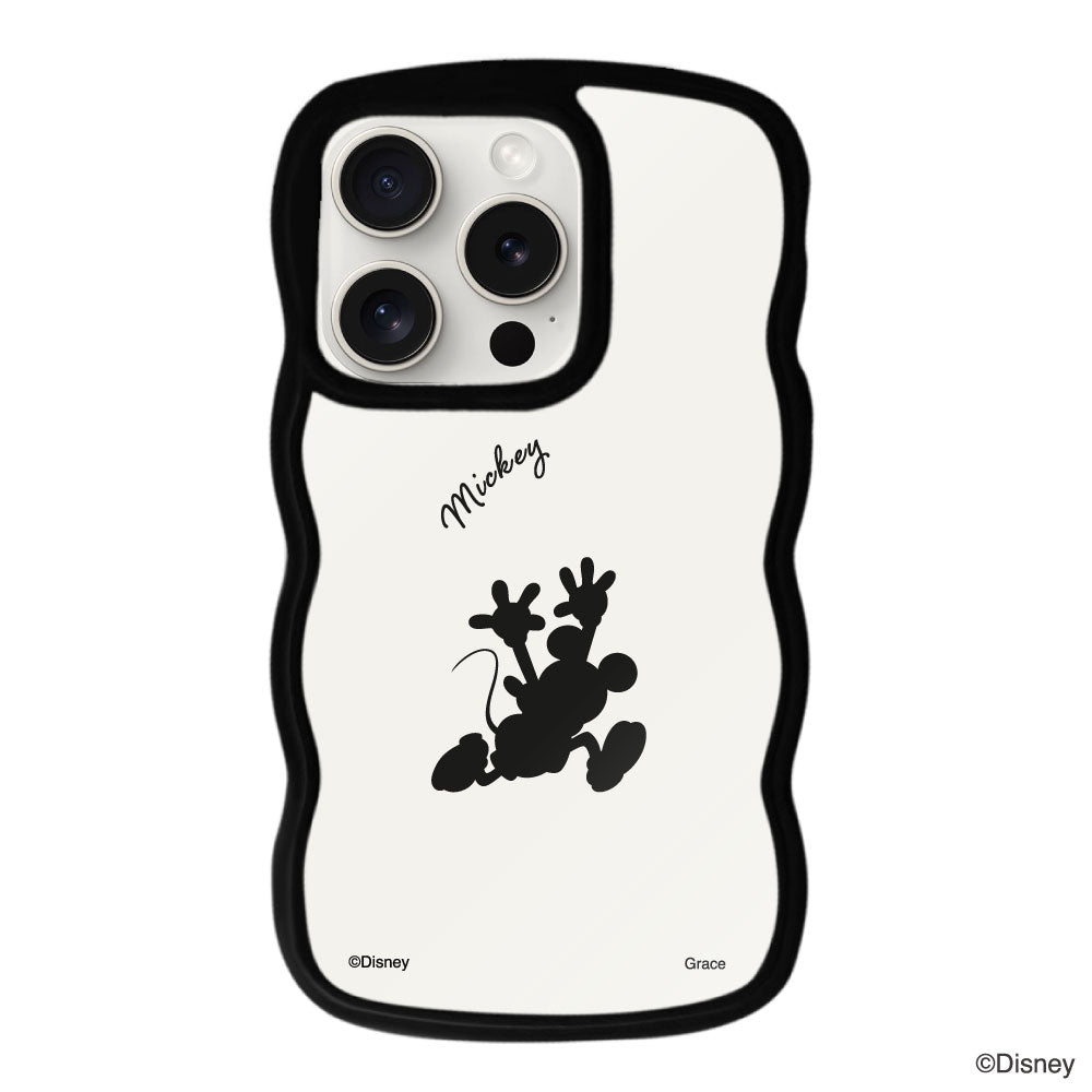 iPhone15ProMaxケース ウェーブフレーム クリアケース シルエットミッキーマウス ブラック