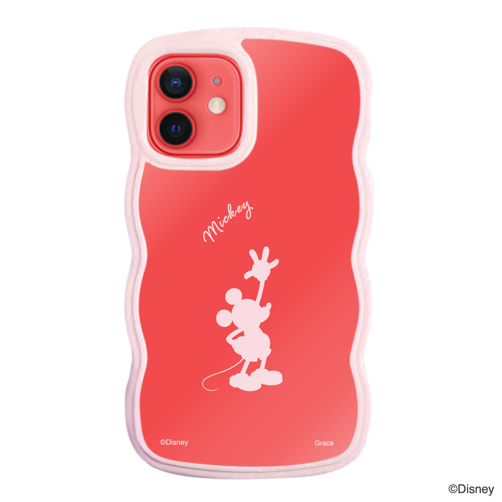 iPhone11ケース ウェーブフレーム クリアケース シルエットミッキーマウス ピンク