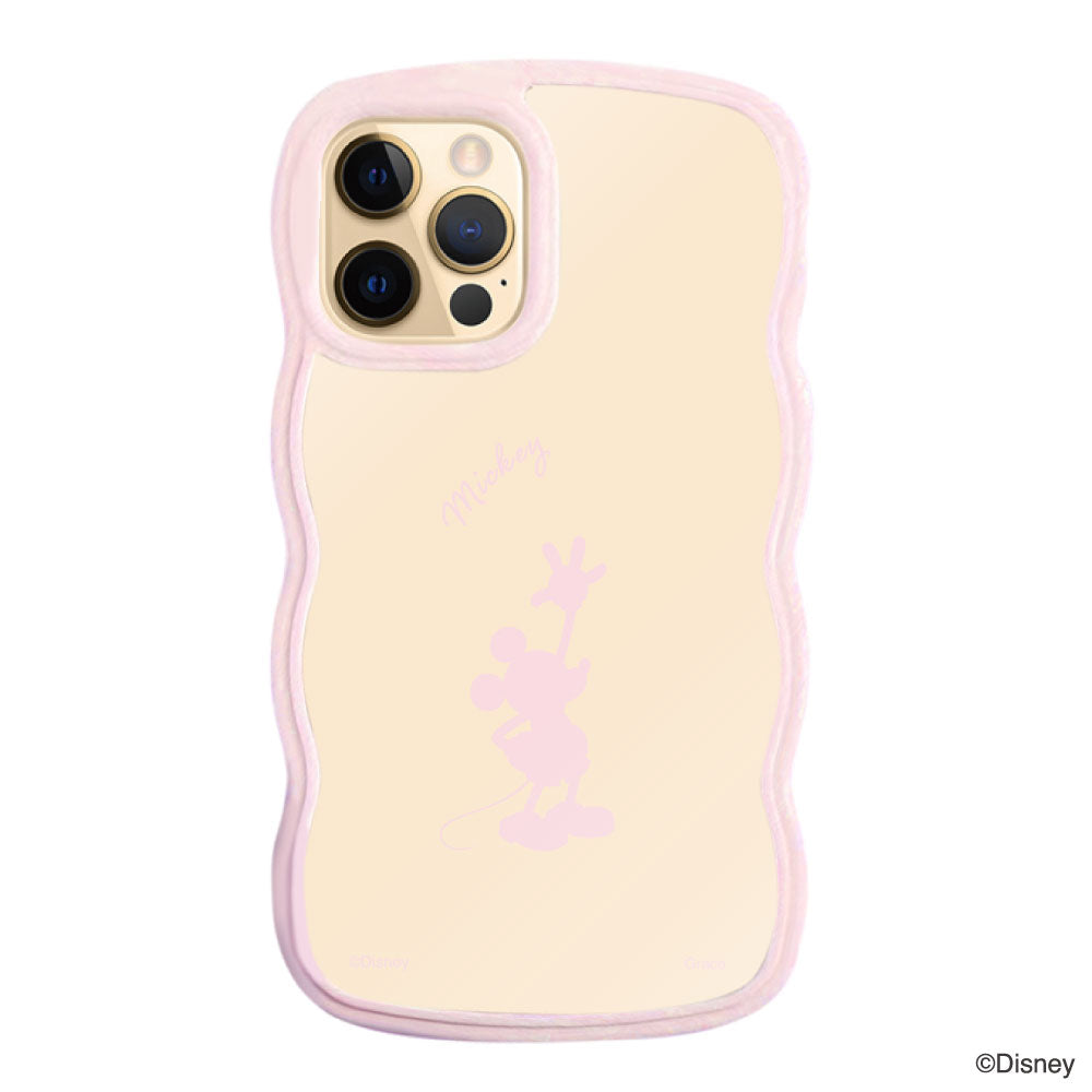 iPhone11Proケース ウェーブフレーム クリアケース シルエットミッキーマウス ピンク