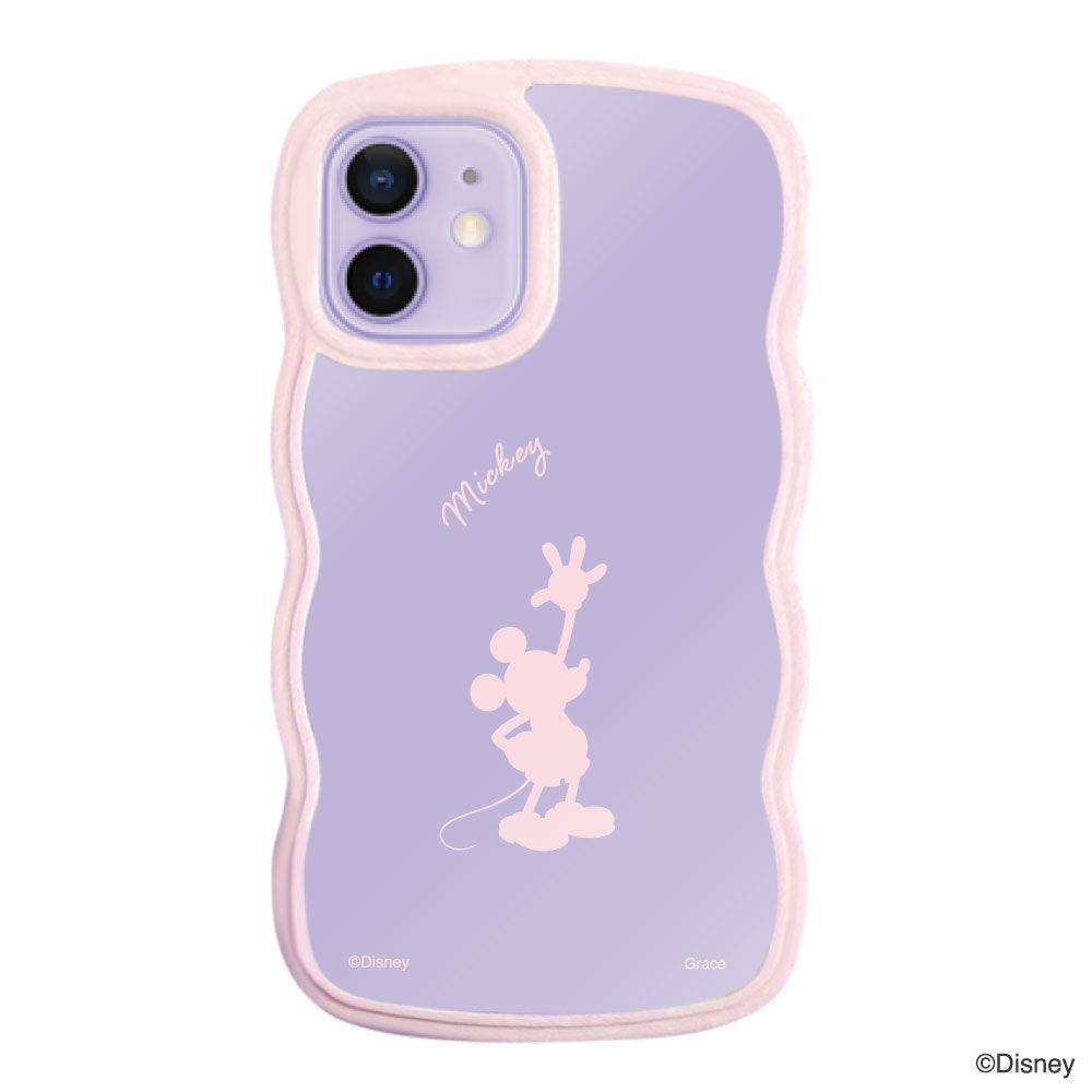 iPhone12/12Proケース ウェーブフレーム クリアケース シルエットミッキーマウス ピンク