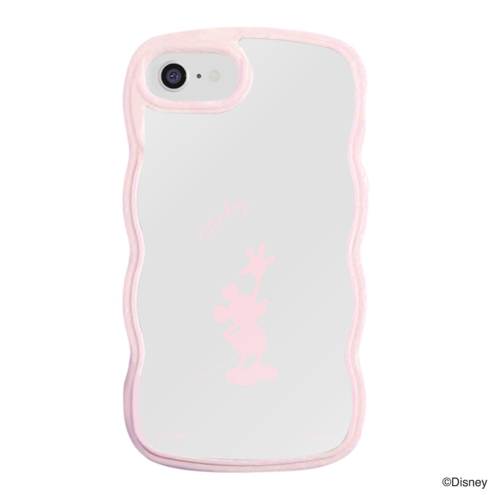 iPhone7/8/SE2/SE3ケース ウェーブフレーム クリアケース シルエットミッキーマウス ピンク
