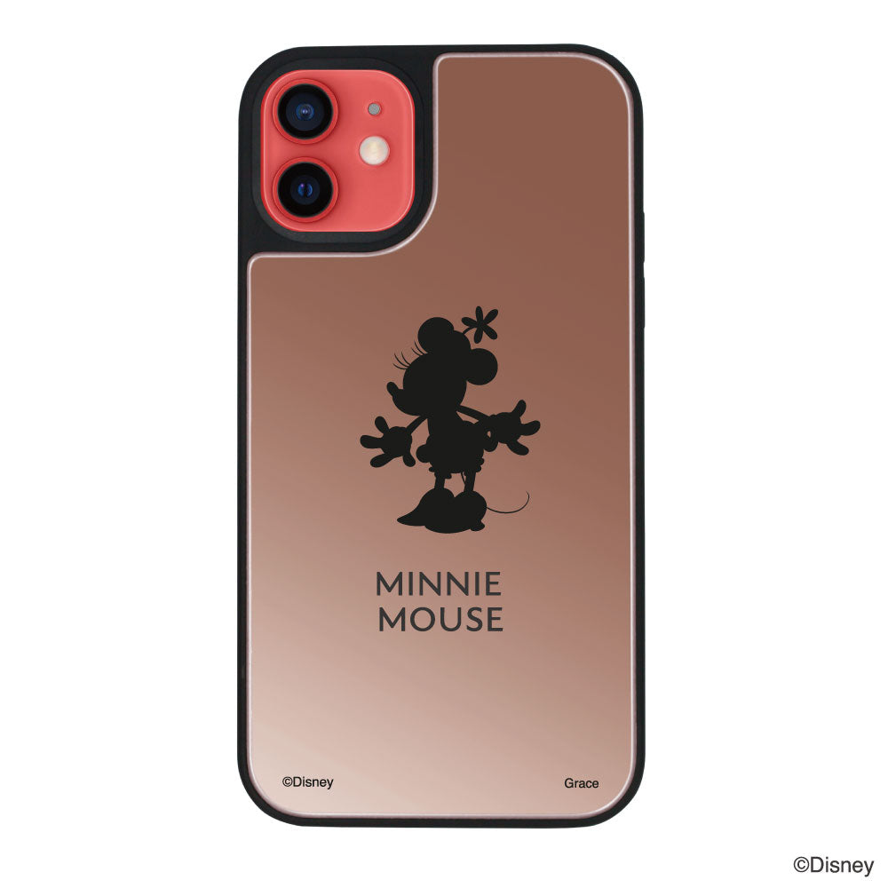 iPhone11ケース ミラーバンパー ミラー付きケース シルエットミニーマウス ローズゴールド