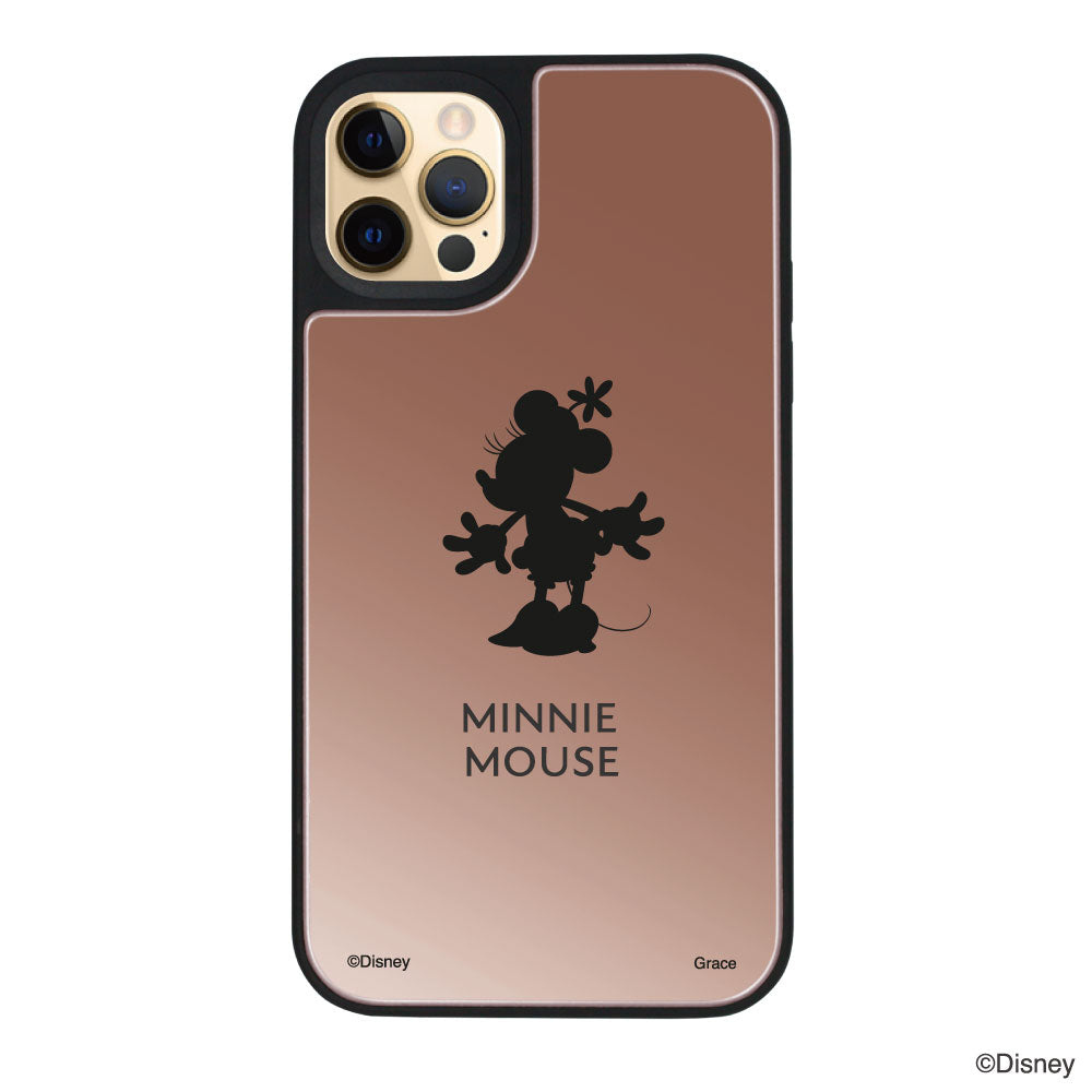 iPhone11Proケース ミラーバンパー ミラー付きケース シルエットミニーマウス ローズゴールド