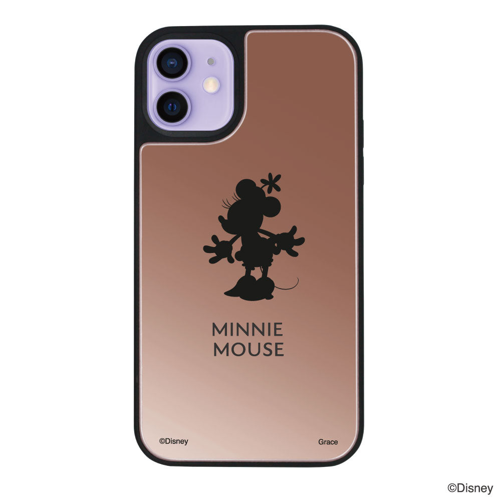 iPhone12/12Proケース ミラーバンパー ミラー付きケース シルエットミニーマウス ローズゴールド