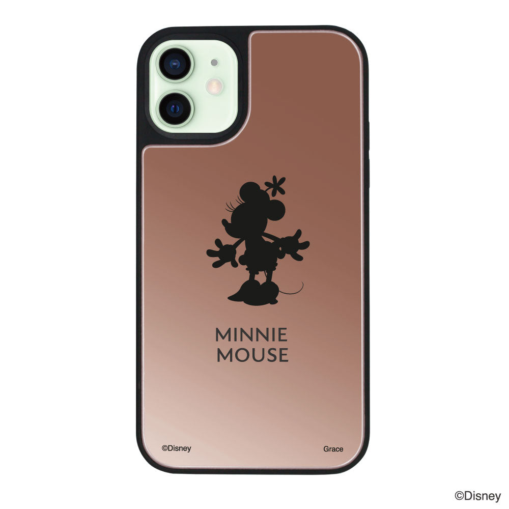 iPhone12miniケース ミラーバンパー ミラー付きケース シルエットミニーマウス ローズゴールド