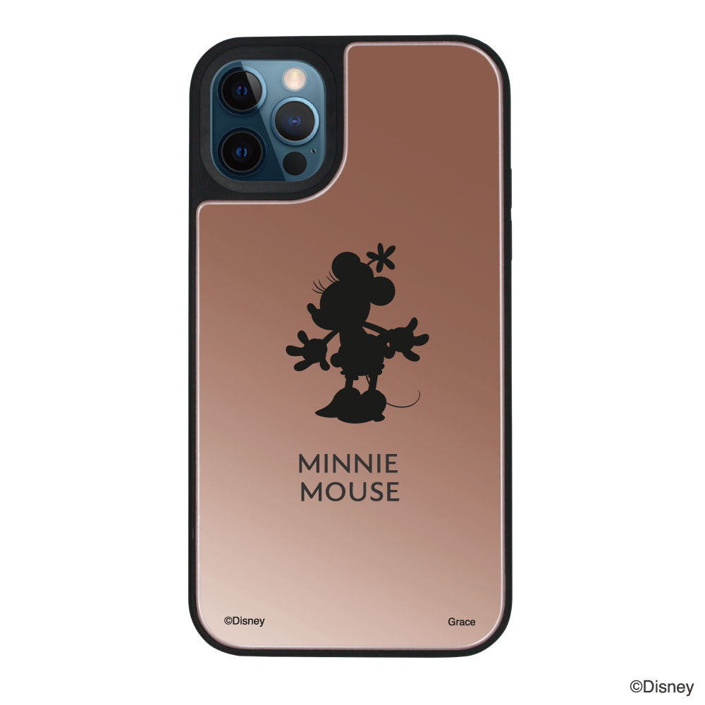 iPhone12ProMaxケース ミラーバンパー ミラー付きケース シルエットミニーマウス ローズゴールド