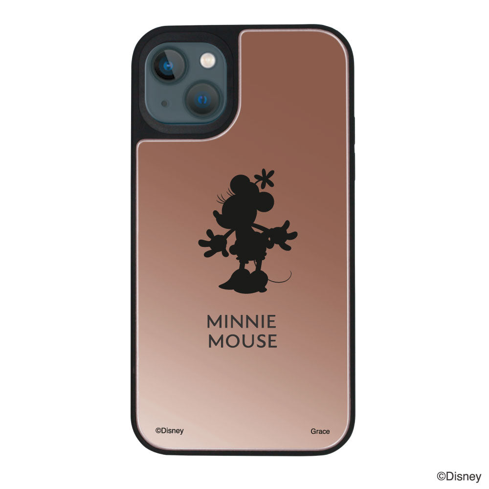 iPhone13miniケース ミラーバンパー ミラー付きケース シルエットミニーマウス ローズゴールド