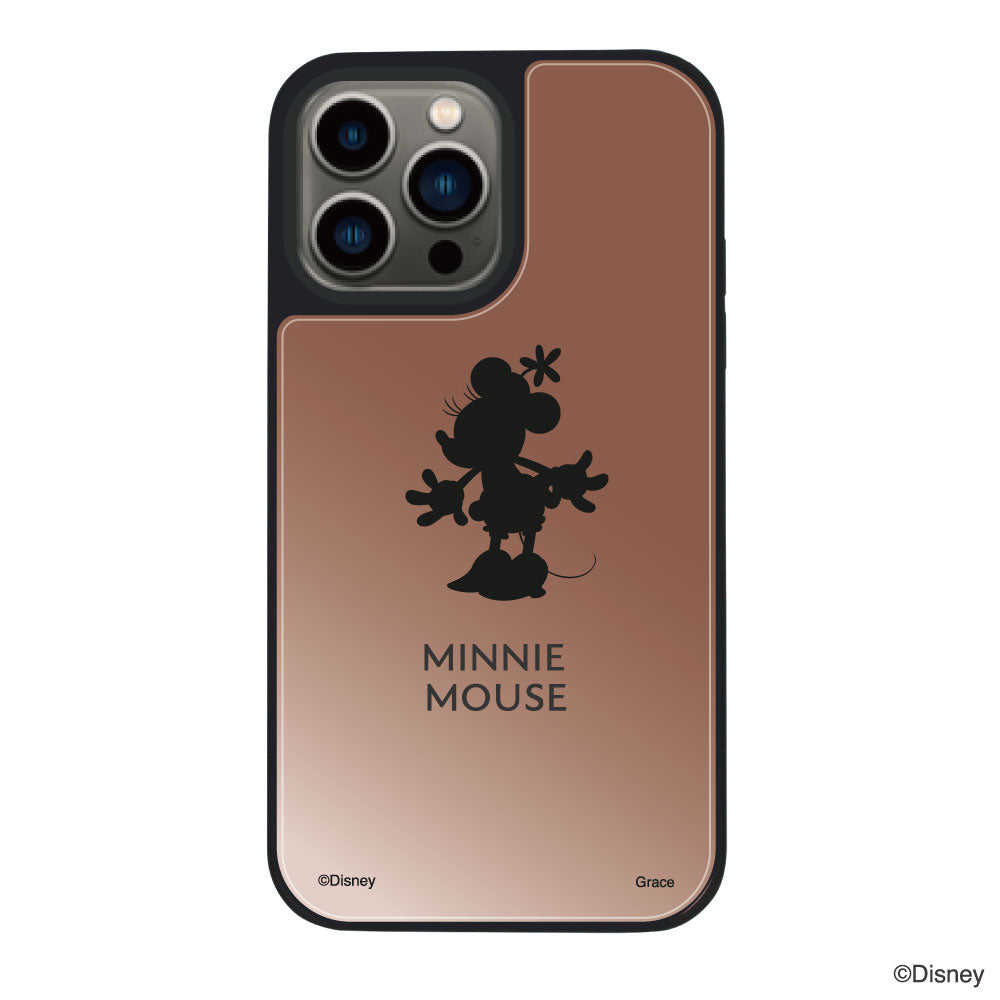 iPhone13Proケース ミラーバンパー ミラー付きケース シルエットミニーマウス ローズゴールド