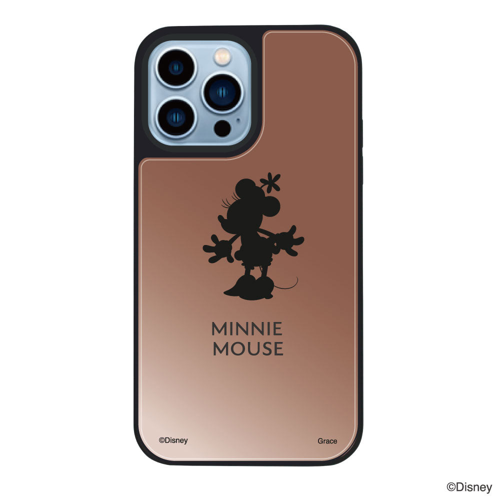 iPhone13ProMaxケース ミラーバンパー ミラー付きケース シルエットミニーマウス ローズゴールド