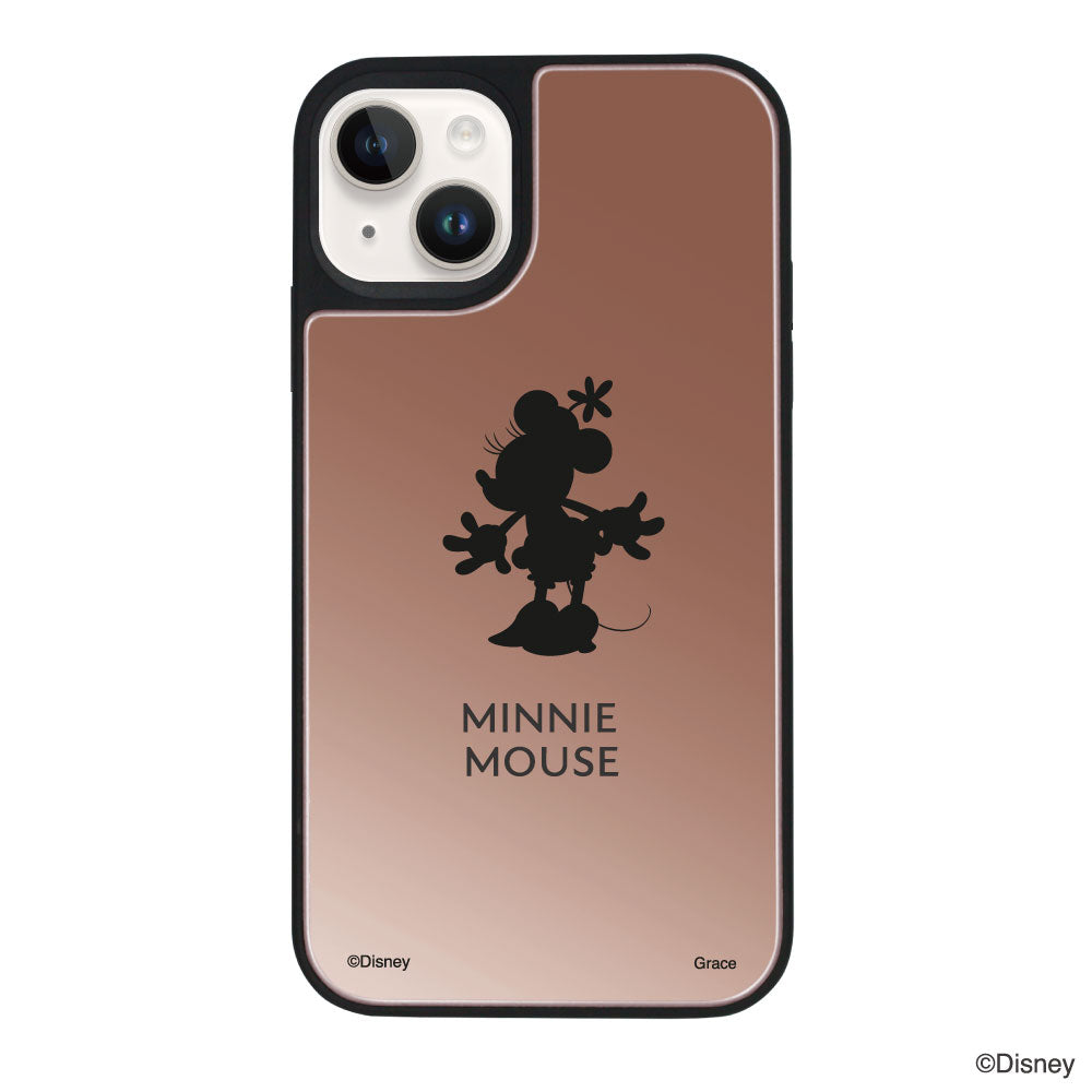 iPhone14/13ケース ミラーバンパー ミラー付きケース シルエットミニーマウス ローズゴールド