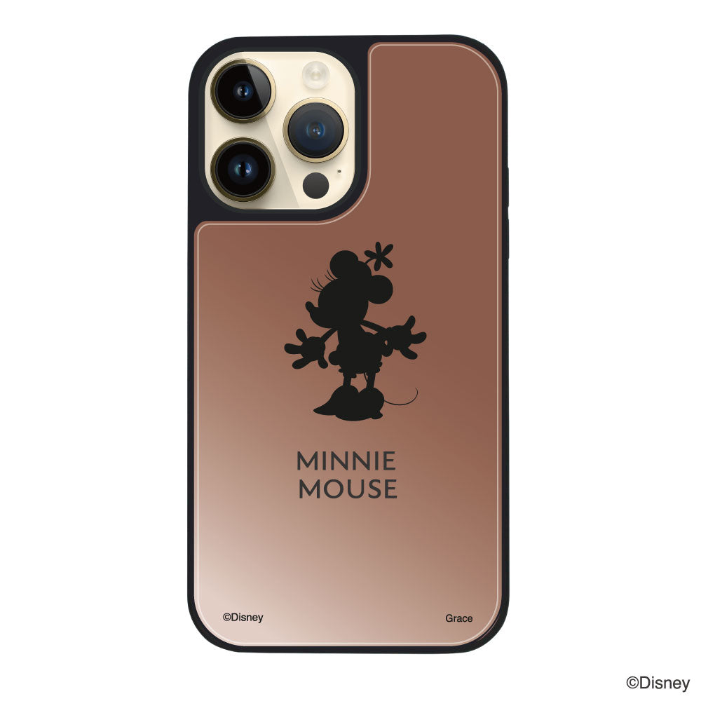 iPhone14Proケース ミラーバンパー ミラー付きケース シルエットミニーマウス ローズゴールド