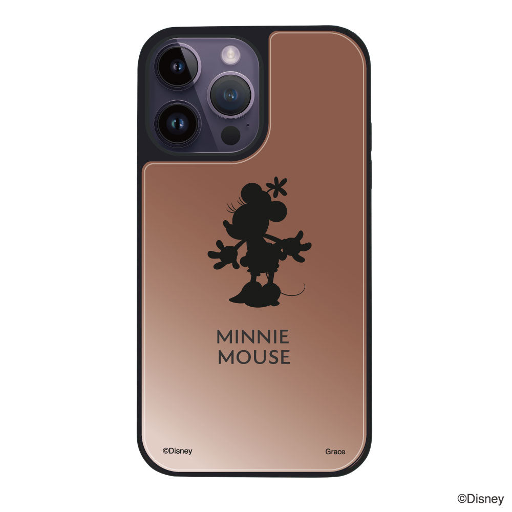 iPhone14ProMaxケース ミラーバンパー ミラー付きケース シルエットミニーマウス ローズゴールド